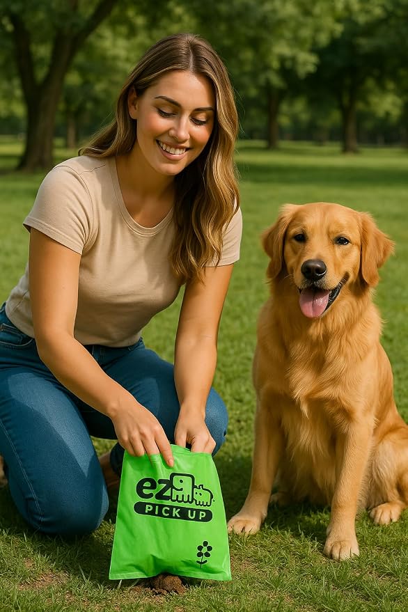 1000 Pet Waste Disposal Dog Poop Bags, EZ Pickup Bags Green (Single roll, not on Small Rolls)