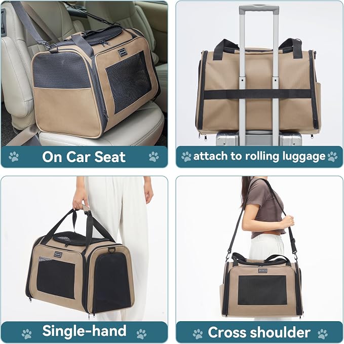 PETSFIT Soft-Sided Cat Carrier for Medium Cats up to 25 lbs, Foldable Pet Travel Bag with Washable Mat, Multiple Entry, Ventilated, for Car Trips & Vet Visits – NOT Airline Approved