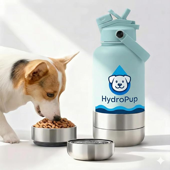 Dog Water Bottle for Walking and Hiking, 32 oz with Bowl Stays Cold