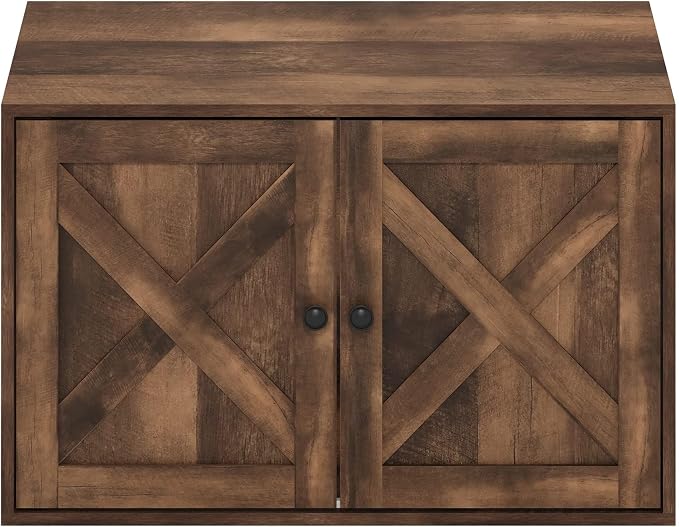 Furinno Peli Farmhouse Cat Litter Box Enclosure, Rustic Brown