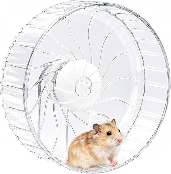 Silent Hamster Wheel, 10in Hamster Wheel No Stand, Double-Bearing Quiet Spinner for Syrian Hamsters, Hedgehogs, Mice & Small Pets, Clear