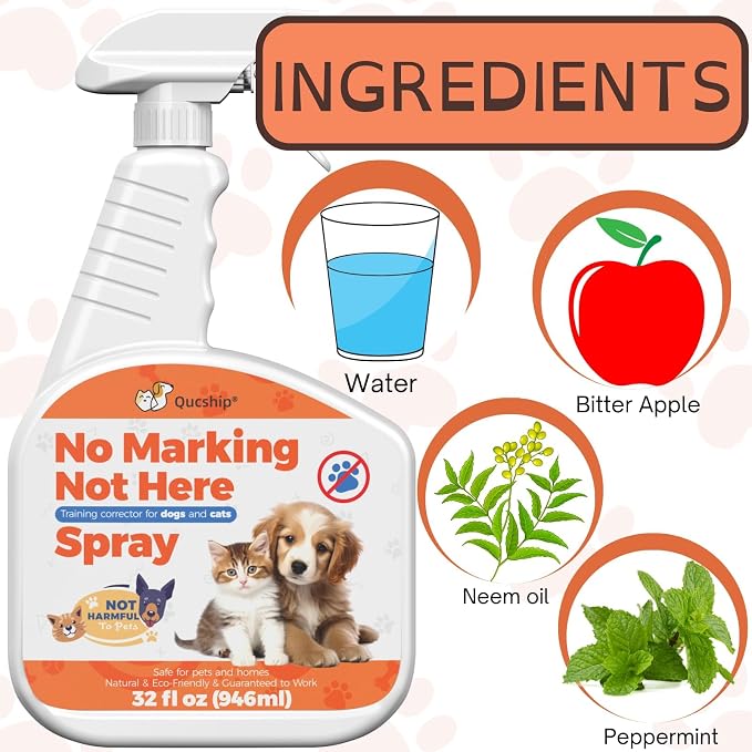 32oz Qucship Cat & Dog Spray – Prevent Peeing & Biting Indoors - No Pee Spray for Dogs Inside - Indoor Dog No Marking Spray - Best Don't Pee Here Dogs Right