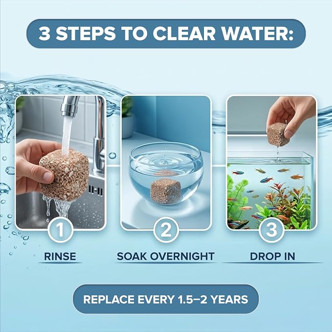 EcoBio-Block Natural Volcanic Rock for Aquarium Water Clarity & Balance — Low-Maintenance Alternative to Weekly Additives — for Freshwater Fish, Turtles, Shrimp & Frogs (Medium 2-Pack, 15-40 gal ea.)