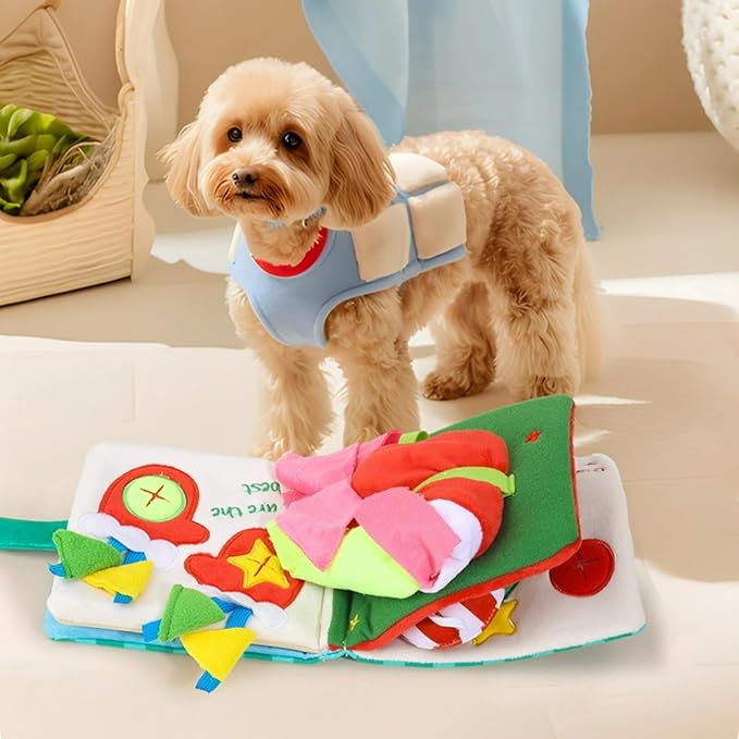 Dog Toy Snuffle Sound Book Series Lunch Space Christmas Goodnight Birthday Scout Themes 3D Puppy Decor Cover Puzzle Toy Dog Accessories for Mental Stimulation & Slow Feeding (Lunch time)