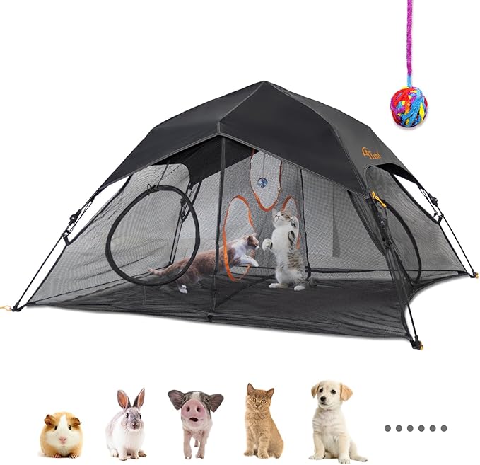 Tent Pop Up Cat Tent, Portable Lightweight Cat Playpen with 3 Holes, Indoor Outdoor Pet Enclosure w/Carry Bag, Foldable Interactive Cat Play House for Cats Kittens（Patented