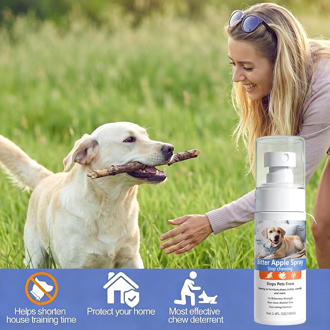 2 Bottles Bitter Apple Spray for Dogs – No Chew Spray for Dogs – Stop Chewing & Licking, Natural Bitter Taste Dog Training Spray, Non-Toxic & Safe for Furniture, Shoes & More