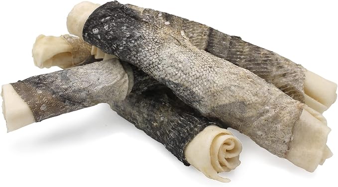 Icelandic+ Rolled Collagen Stick: Beef & Cod Skin - 8" Dog Crew Treat, Hand-Wrapped Fish, 2 Ingredient Pet Snacks, Dental Health, Rawhide Alternative