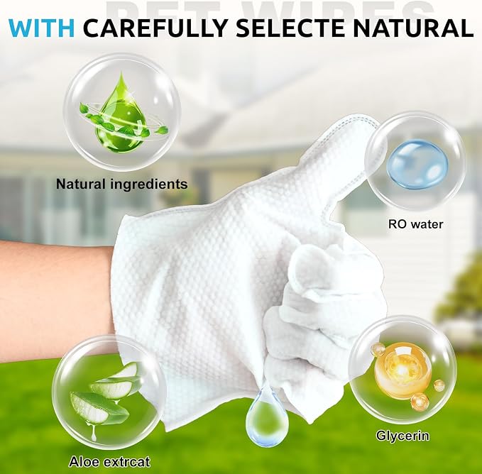 Pet Grooming Glove Wipes (6pc), Extra Thick Rinse-Free Bathing Gloves for Dogs & Cats, Unscented Hypoallergenic Deodorizing Wipes with Aloe & Glycerin, Portable Travel Pet Cleaning Supplies