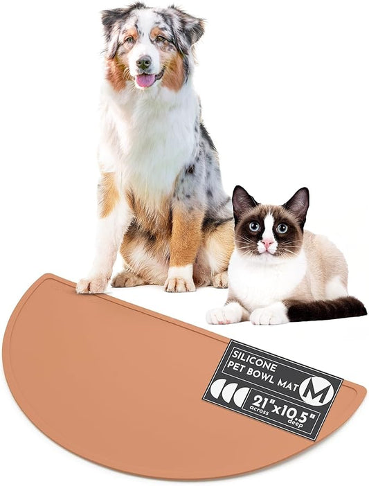 Should We Go? Waterproof Silicone Dog Food Mat – Medium Size Non-Slip Pet Bowl Mat, Raised Edge Design, Easy-to-Clean Pet Food Placemat for Dog & Cat Bowls, 21" Across x 10.5" Deep - Terracotta