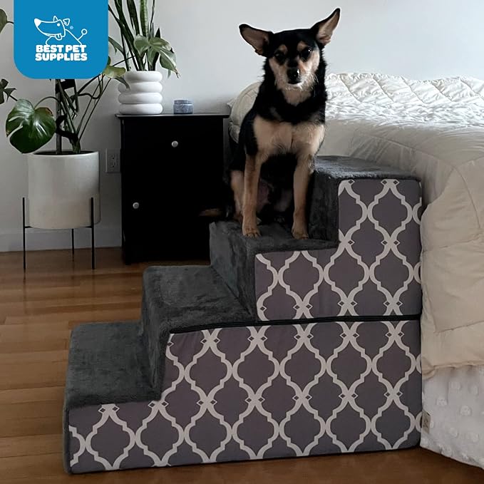 Best Pet Supplies Dog Stairs & Steps - Foam Steps for Small Dogs & Cats, Non-Slip Indoor Balanced Pet Step Support, Dog Ramp, No Assembly, Foldable Stair, Pale Teal, 4-Step