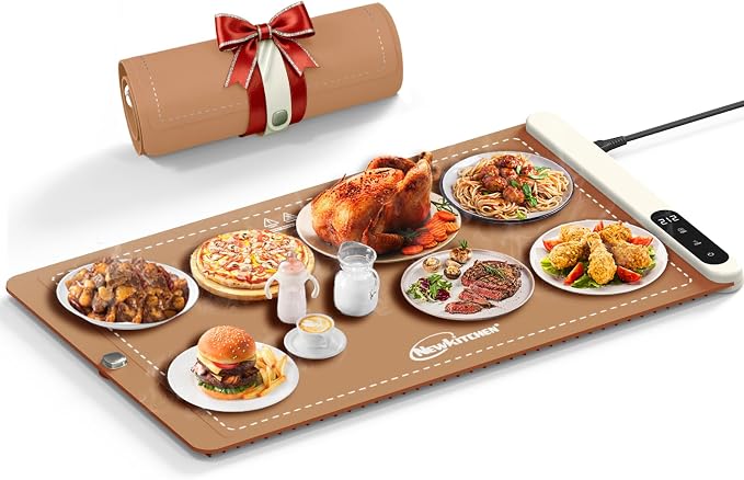 Warming Mat for Food, 24"x15" Food Warming Mat 6 Temperature & 6 Timer Settings Upgrade Graphene Fast Full Surface Heating-Versatile Food Warmer for Gatherings, Parties, Everyday Use-Light Caramel