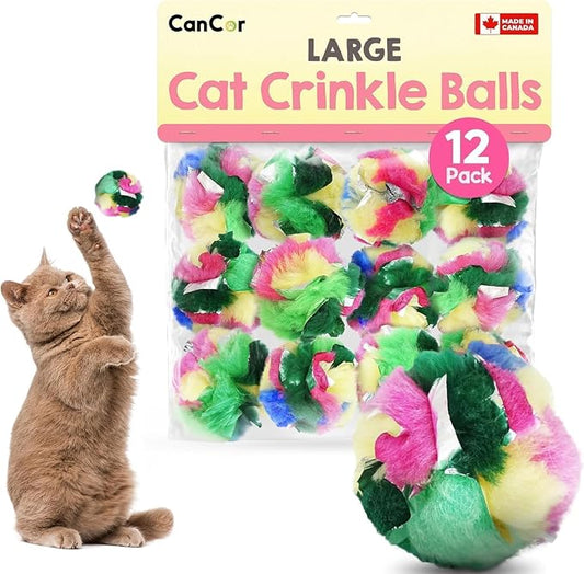 Large Cat Crinkle Balls 2.5 Inch | 12 Pack | Soft Lightweight Indoor Cat Toys with Durable Crinkle Build and Engaging Sound