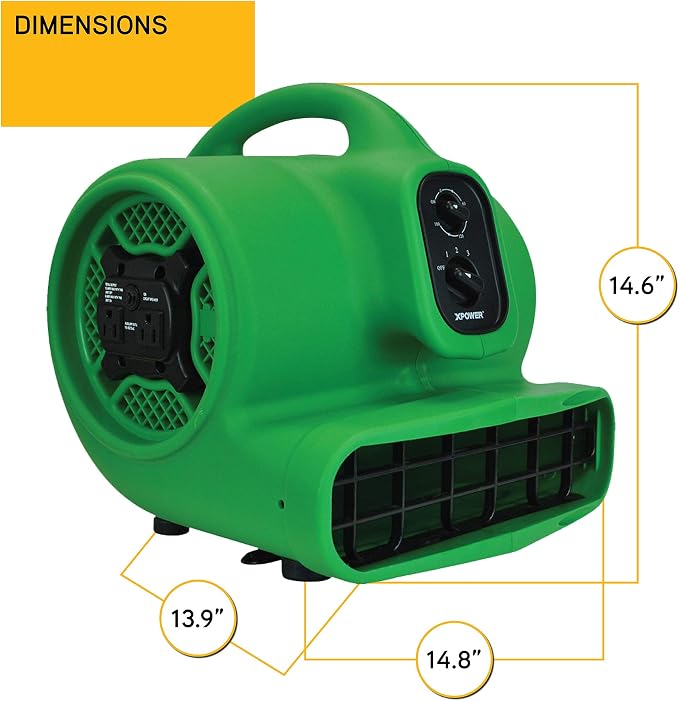XPOWER P-430AT Pro 1/3 HP 2000 CFM Centrifugal Air Mover, Carpet Dryer, Floor Fan, Blower, Daisy Chain, for Water Damage Restoration, Janitorial, Plumbing, Home Use