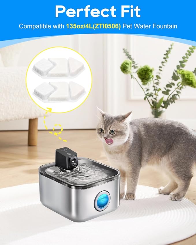 Replacement Filters for Cat Water Fountain Compatible with Speedeer Cat Water Fountain Filters Replacement Fit for 135oz/4L ZTI0506, 6+6 Pack