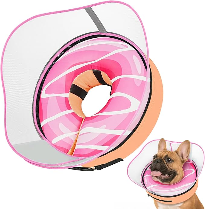 Supet Raised Inflatable Dog Cone After Surgery - Adjustable Recovery Donut Collar with Removable Shield to Stop Licking Wounds & Protect Stitches - Soft Dog Cone Alternative for Small Dogs (Pink,S)