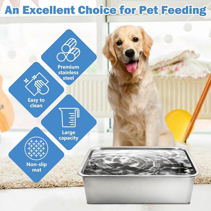 Fhiny 7 Gallon Stainless Steel Dog Water Bowl, Extra Large Capacity Dog Water and Food Bowl, Metal Pet Feeding Bowl for Indoor and Outdoor Use for Large Breed Pets（19.7 x 13.8 x 5.9 in）
