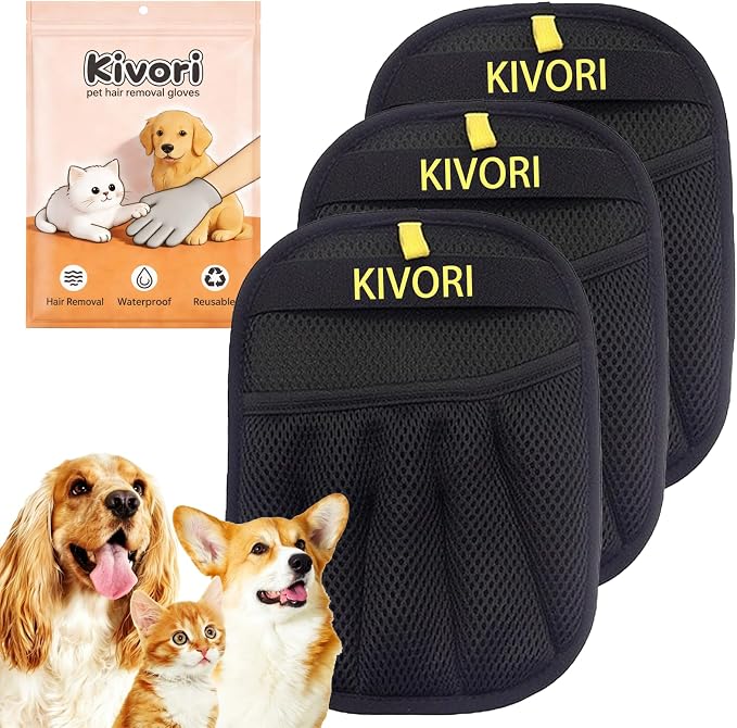 Pet Hair Removal Gloves, Pet Grooming Gloves, 2PCS Newly Upgraded Reusable Electrostatic, Gentle for Dogs & Cats Pet Hair Remover for Furniture, Carpet, Car Seat, Clothes (3PCS)