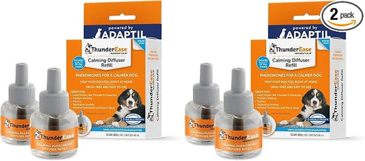 ThunderEase Dog Calming Pheromone Diffuser Refill,Powered by ADAPTIL,Vet Recommended to Relieve Separation Anxiety,Stress Barking& Chewing,and The Fear of Fireworks & Thunderstorms 60 Day,(Pack of 2)