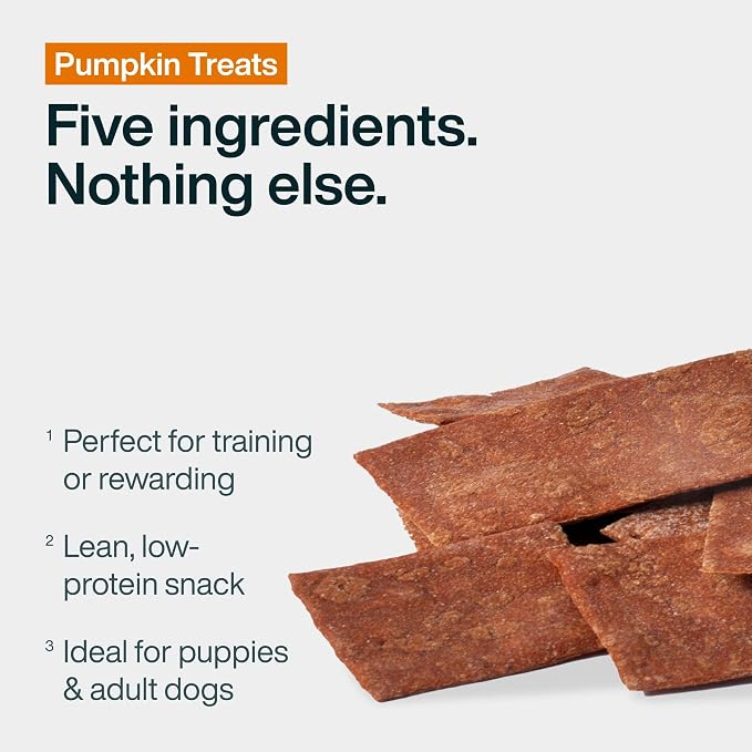JustFoodForDogs Single Ingredient Healthy Dog Treats and Dog Snacks, Jerky Treats, Human Grade, Preservative and Grain Free, Rawhide Free Chews, Low Calorie Treat - Pumpkin, 5 oz