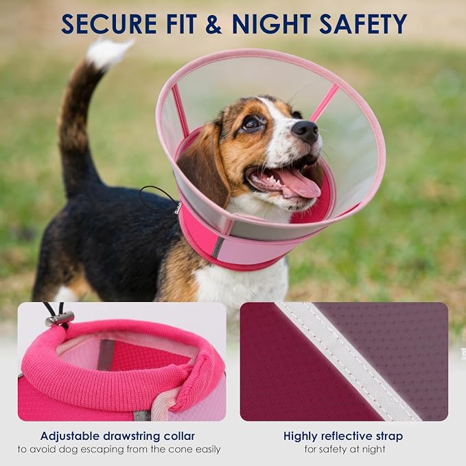 KOESON Soft Dog Cone, Comfortable Large Dog Cone Collars with Adjustable Drawstring, Clear Recovery Cone for Large Dogs, E-Collar Alternative to Stop Licking for German Shepherd, Dobermen