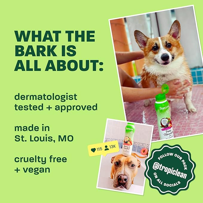 TropiClean Itch Relief Dog Shampoo, Powerful Odor Control, Long-Lasting Pineapple Scent, Puppy Safe, Made in The USA, Cat Friendly, 20oz.