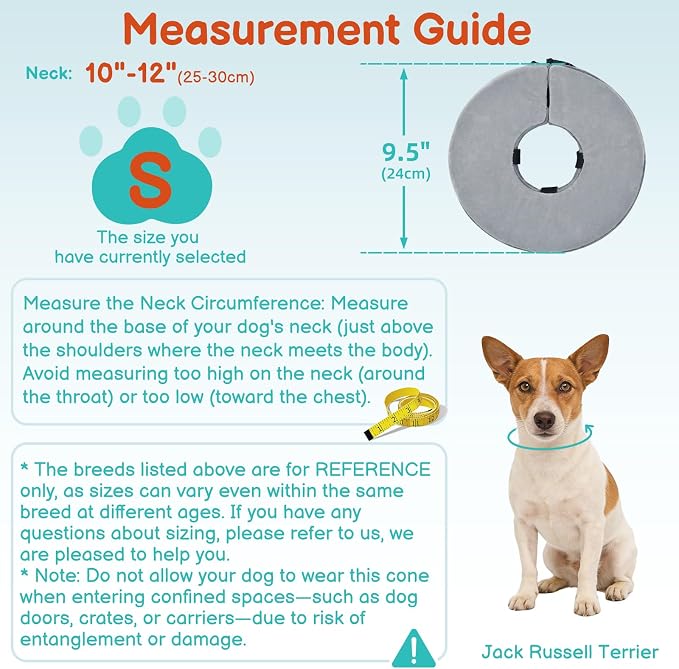 Sponge Dog Cone After Surgery, No Inflation Required Dog Donut Collar to Stop Licking, Inflatable Cone Alternatives for Medium Pets, Soft Recovery Collar with Protective Shield (Grey, S)