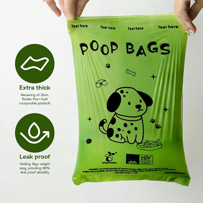 Dog Poop Bags Rolls-Biodegradable dog poop bags, Compostable Dog Waste Bags, ASTM D6400 & EN 13432 Compliant BPI Certified Pet Waste Bags. Earth Friendly 240 waste bag including dispenser
