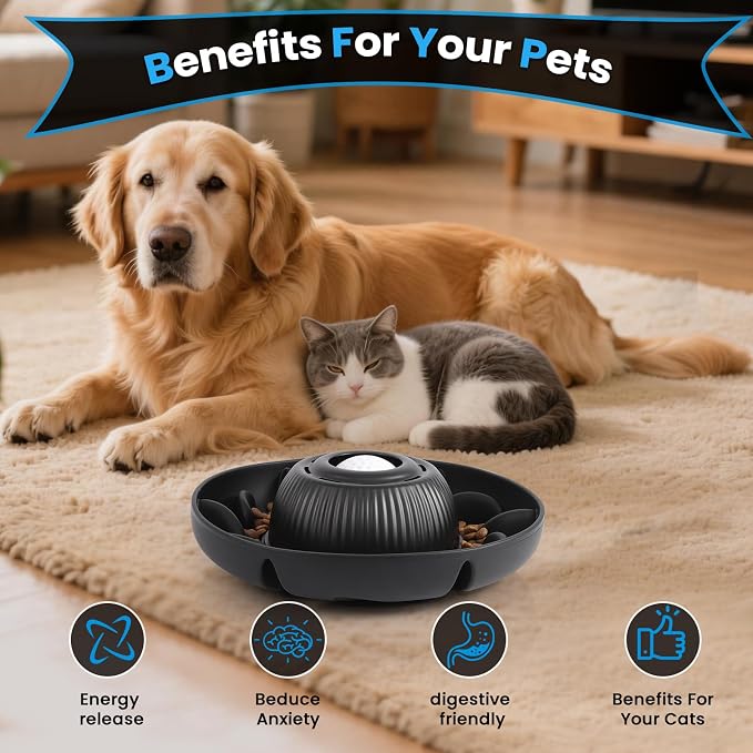 PUPPYGANG 2-in-1 Slow Feeder Dog Bowl for Large Dogs — Silicone Dry Food Maze & Wet Food Lick Ball with Suction Cup, Interactive Puzzle Feeder, Non-Slip & Detachable, Easy to Clean (Black)