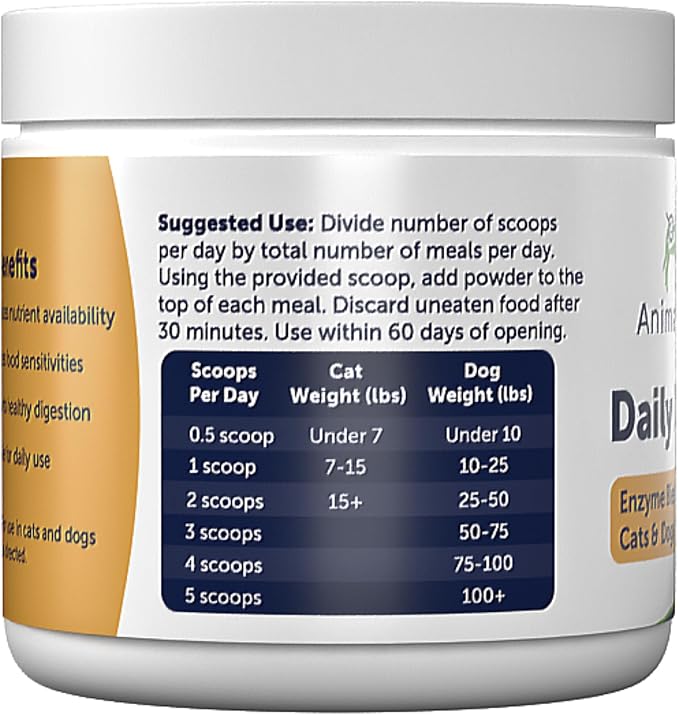 Animal Biome Daily Digest 60g– Digestive Enzyme Powder for Dogs & Cats, Supplement for Dogs with S. Boulardii, & Slippery Elm, Supports Healthy Digestion & Nutrient Breakdown, Sprinkle-on Food Topper