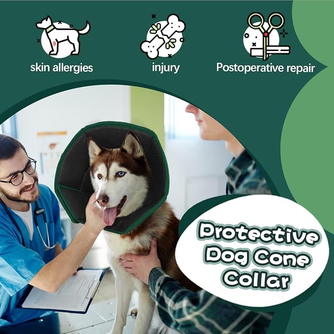 Allroaring Small Dog Cone, Soft Recovery Collar to Stop Licking,Green S | Breathable Fabric; Hot Spots & Allergies Protection; Wound Healing; Adjustable Secure Fit; Foldable; Spay and Neuter
