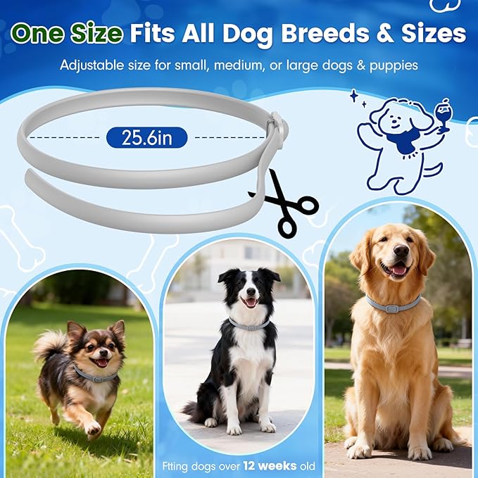 KOOSA Flea and Tick Collar for Dogs, 5 Packs Flea Collar for Dogs with Natural Essential Oils, Waterproof & Adjustable Flea and Tick Prevention Collar for Small Medium Large Dogs & Puppies, Grey