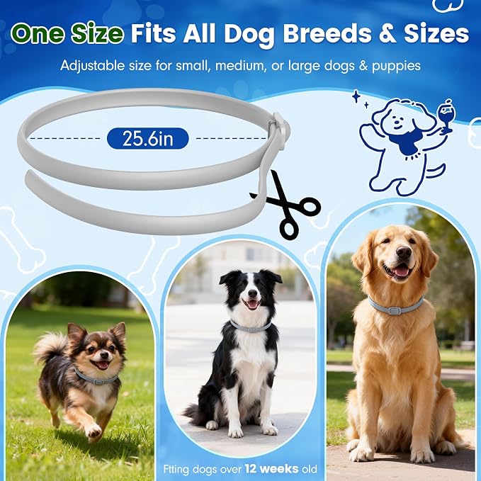 KOOSA Flea and Tick Collar for Dogs, 5 Packs Flea Collar for Dogs with Natural Essential Oils, Waterproof & Adjustable Flea and Tick Prevention Collar for Small Medium Large Dogs & Puppies, Grey 01
