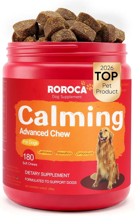 Calming Chews for Dogs – Fast-Acting Anxiety Relief for Thunder, Fireworks & Separation – Long-Lasting Up to 18 Hrs – Melatonin, Chamomile & Valerian – Tasty Soft Chews for All Breeds（180 Ct）