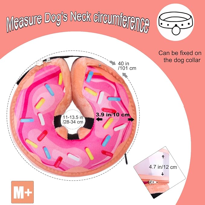 Inflatable Dog Cone Collar with Enhanced Anti-Licking, Soft Neck Donut for Dogs Cats, Recovery Pet Cone Collar After Surgery for Large Medium Small Dogs (Donut Pink2, Medium+)