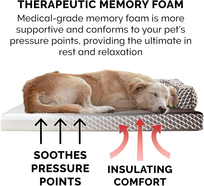 Furhaven Memory Foam Dog Bed for Medium/Small Dogs w/ Removable Bolsters & Washable Cover, For Dogs Up to 35 lbs - Plush & Woven Decor Comfy Couch Sofa - Diamond Brown, Medium
