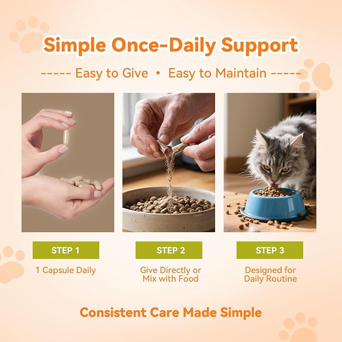 PUAINTA Cat Hairball Control – Alternative to Hairball Gel & Paste, Hairball Remedy for Cats, No Mineral Oil, Easy Capsule Supplement for Hairball Relief, Reduce Shedding, Skin & Coat (90 Count)