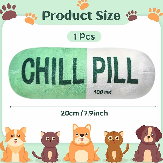 CUweipeng Dog Squeaky Chew Toy - Green Chill Pill Capsule Stuffing Teething Squeak Soft Plush Pet Puppy Toy Supplies Outward Hound Small Medium Large Breed Crinkle Dog Aggressive Chewer Keep Them Busy