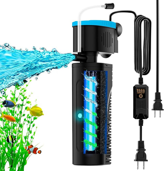 Aquarium Filter | U-V Fish Tank Filter for Green Water Cleaning | U-V Clarifier with Timer | Aeration & Rainfall Mode | Turtle Tank Filter | Submersible Pump with Filter | for 60-150 Gallons