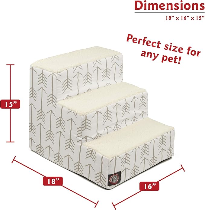 Majestic Pet Portable Pet Stairs | Soft Sherpa Steps Foam Feeling | Steps for Dogs & Cats | Dog & Cat Ramp | Indoor Only | Max Weight: up to 250 Lbs, 3 Step, Arrow White/Neutral Tan