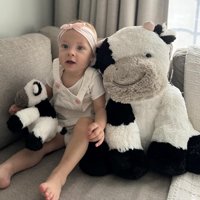 Tezituor 2-in-1 Large Cow Stuffed Animals, 20 inch Big Stuffed Mommy Cow with Cute Baby Cow Plush Toy Hugging Soft Plush Pillow for Boys Girls