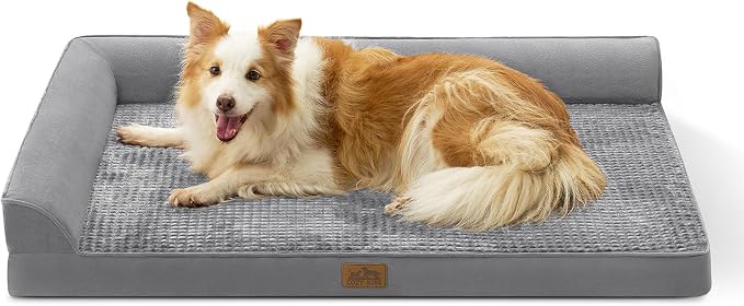 COZY KISS Orthopedic Dog Bed for Extra Large Dog 44x32 inch, XL Pet Sofa, Bolster Foam Bed with Sides, Non-Slip and Egg-Crate Big Dog Couch Bed with Washable Removable Cover, Grey
