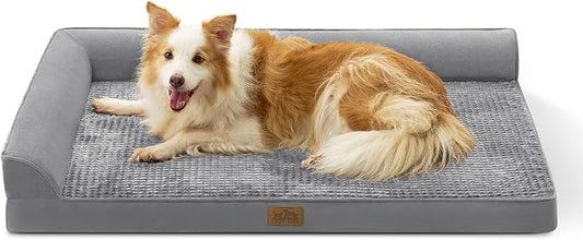 COZY KISS Orthopedic Dog Bed for Extra Large Dog 44x32 inch, XL Pet Sofa, Bolster Foam Bed with Sides, Non-Slip and Egg-Crate Big Dog Couch Bed with Washable Removable Cover, Grey