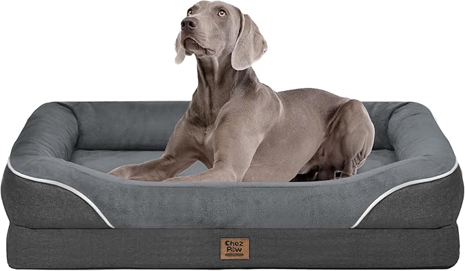 Chez Paw Jumbo Waterproof Dog Bed for Giant Dogs, Extra Thick Egg-Crate Foam Orthopedic Dog Sofa with Sides & Removable Washable Cover, Non-Slip Bottom,Grey 53"x42"x8.5"