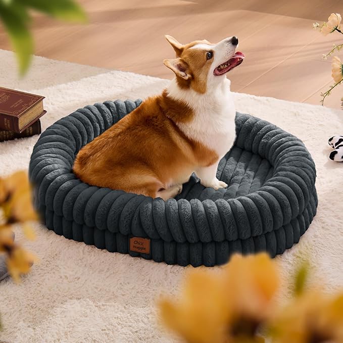 ChiXnuggle Orthopedic Dog Bed for Large Dogs, Waterproof Faux Rabbit Fur Dog Couch with Egg Crate Foam Support and Washable Removable Cover, Bolster Pet Sofa with Non-Slip Bottom, 35x28x7, Dark Grey
