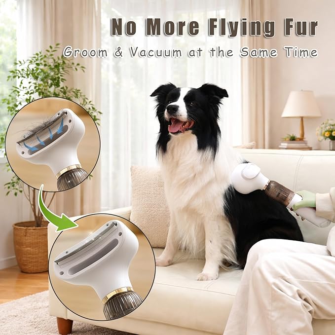 Vacuum Grooming Brush for Dog,4-In-1 Slicker Brush Kit for Shedding, Undercoat Deshedding Tool,Loose Hair Remover for Dog & Cat, Portable Pet Grooming Vacuum (white) (pink)