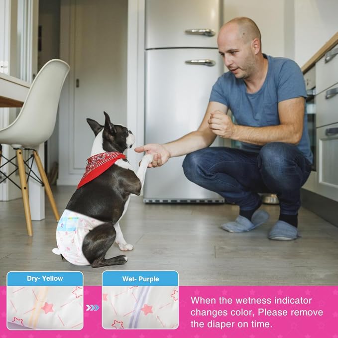 Ambreview 50 PCS Dog Diapers Female, Ultra-Absorbent Puppy Diapers for Female Dogs with Stretchy Waist, Pull Up Doggie Diaper for Heat/Excitable Urination/Urinary Incontinence for Senior Dog (S)