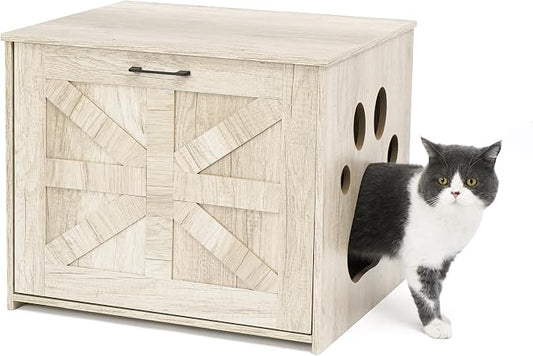 Cat Litter Box Enclosure, Indoor Hidden Cat Litter Box Furniture, Simple Classic Sliding Door Style Cat Litter Box Cabinet for Convenient Entry, Use As Side Table or Nightstand