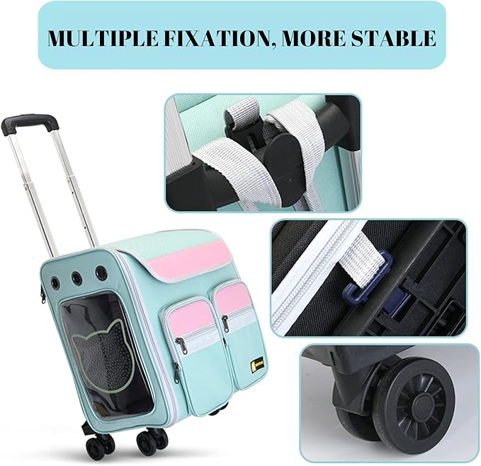 Pet Carrier Trolley Wheels for Dogs Cats,Foldable Soft-Sided Pet Travel Rolling Carrier Bag with Removable Wheels Telescopic Handle for Carrying Dogs, Cats, Pets and Accessories
