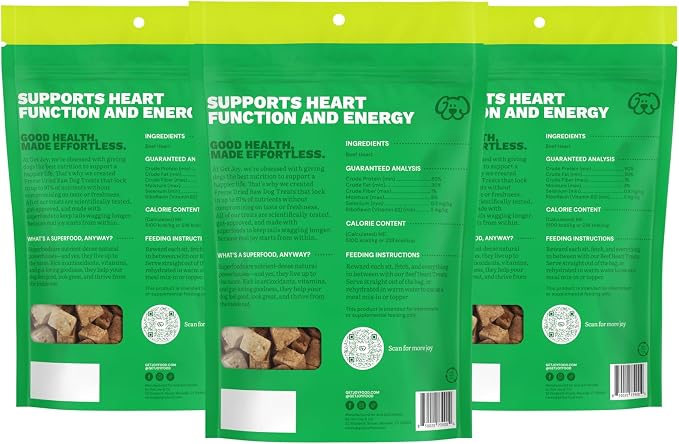 Get Joy Freeze Dried Dog Treats, 100% Beef Heart, 4 Ounce Bag (Pack of 3), Single Ingredient Organ Meat, High Protein, Heart Health, Energy, Grain Free, Gluten Free, Made in USA