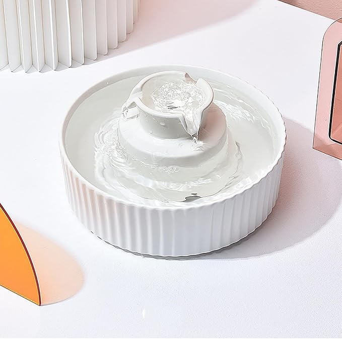 Ceramic Cat Water Fountain Cats 2.1L/71.02oz with 9 Filters 3 Sponge Tower Water Dispenser Dog Water Bowl Dispenser Cat Fountain for Cats Indoor Ultra Quiet Pump Pets Water Bottle White